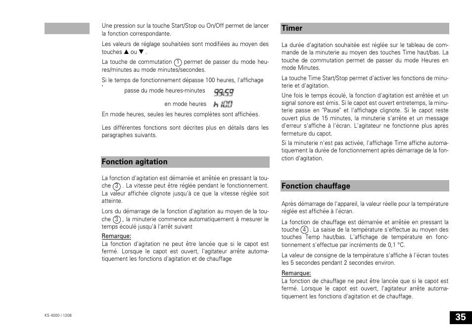 Fonction agitation, Timer fonction chauffage | IKA KS 4000 ic control User Manual | Page 35 / 84