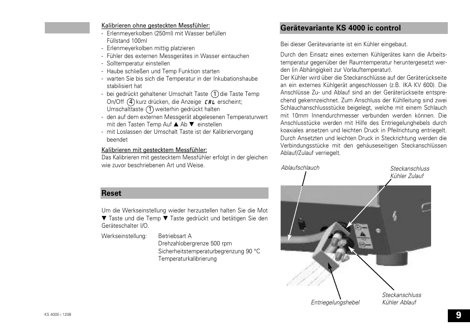 Reset, Gerätevariante ks 4000 ic control | IKA KS 4000 ic control User Manual | Page 9 / 84