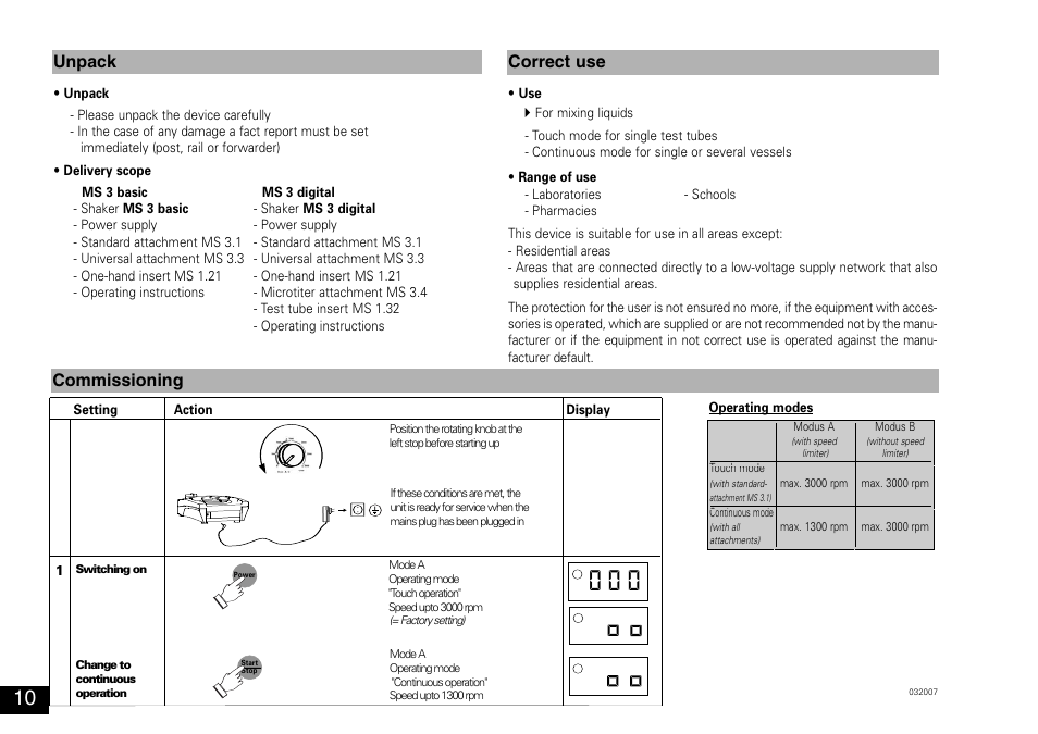 Unpack correct use commissioning | IKA MS 3 digital User Manual | Page 10 / 40