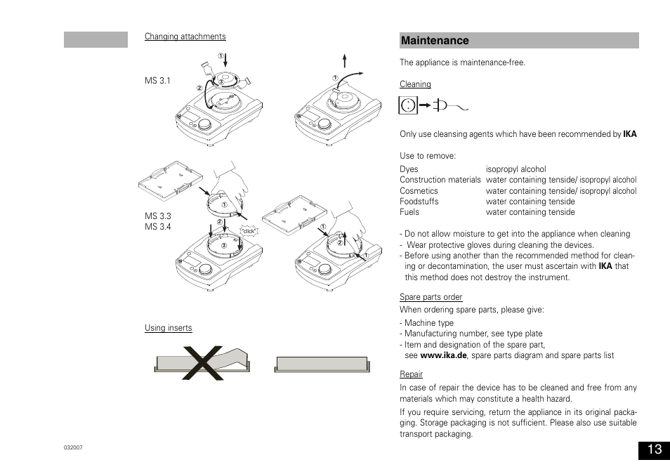 Maintenance | IKA MS 3 digital User Manual | Page 13 / 40