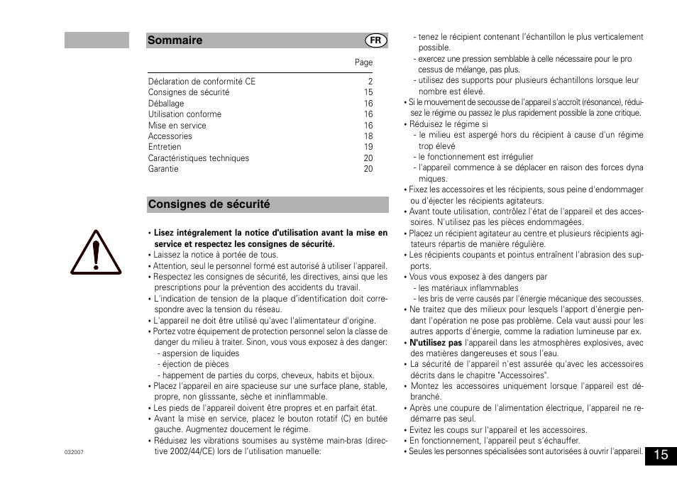 Sommaire consignes de sécurité | IKA MS 3 digital User Manual | Page 15 / 40