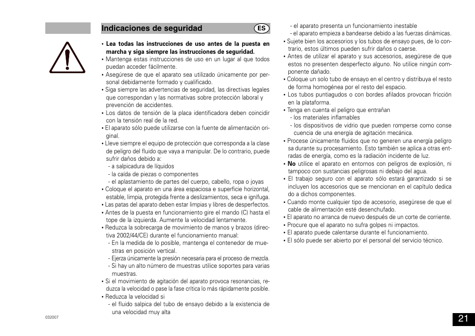 Indicaciones de seguridad | IKA MS 3 digital User Manual | Page 21 / 40