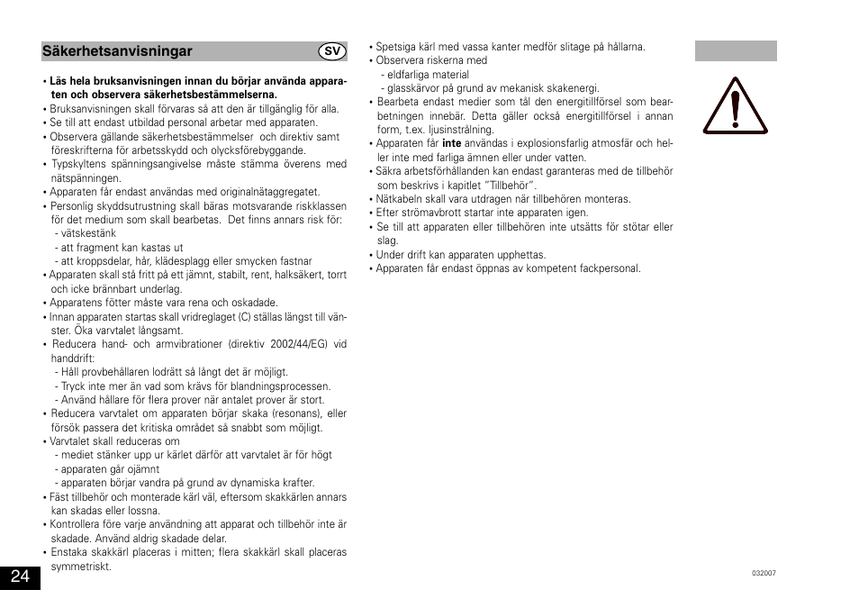 Säkerhetsanvisningar | IKA MS 3 digital User Manual | Page 24 / 40