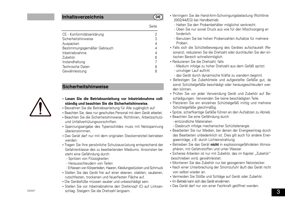 Inhaltsverzeichnis sicherheitshinweise | IKA MS 3 digital User Manual | Page 3 / 40