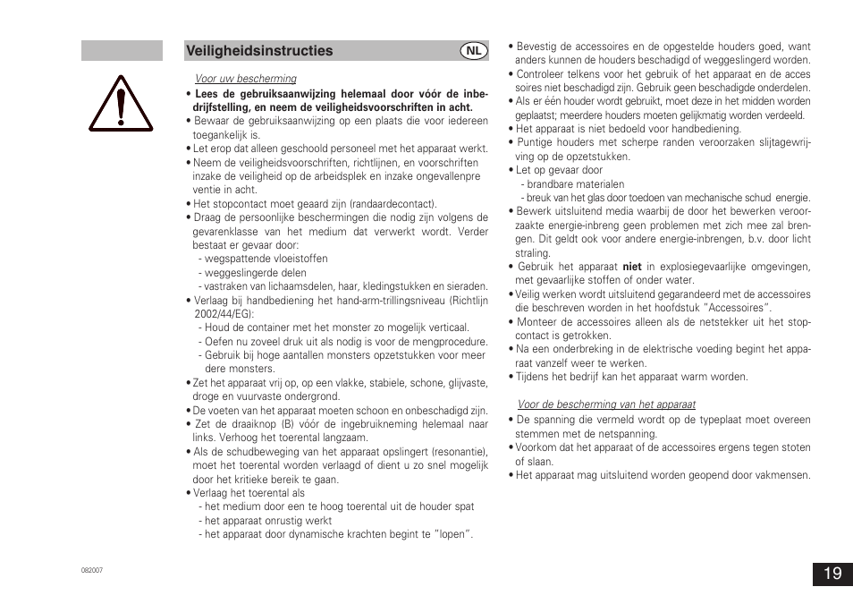 Veiligheidsinstructies | IKA VORTEX 3 User Manual | Page 19 / 36