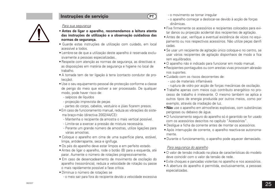 Instruções de serviçio | IKA VORTEX 3 User Manual | Page 25 / 36