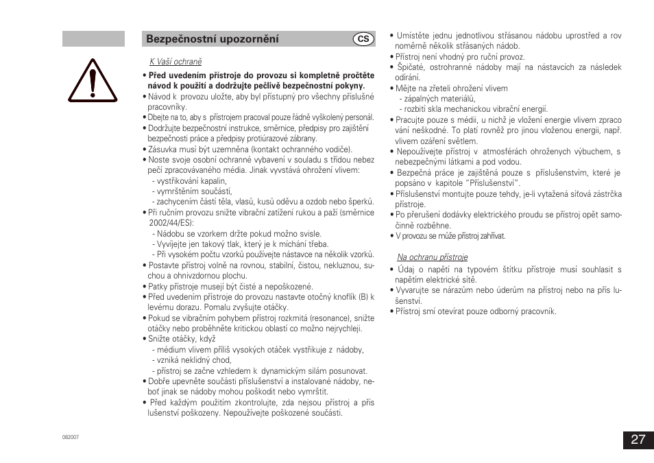 Bezpečnostní upozornění | IKA VORTEX 3 User Manual | Page 27 / 36