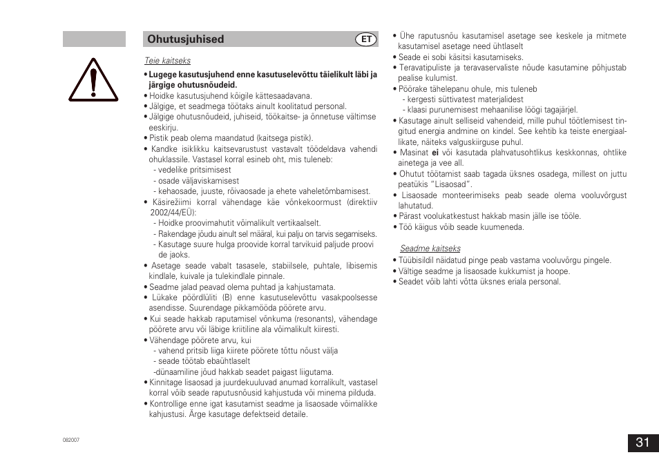 Ohutusjuhised | IKA VORTEX 3 User Manual | Page 31 / 36