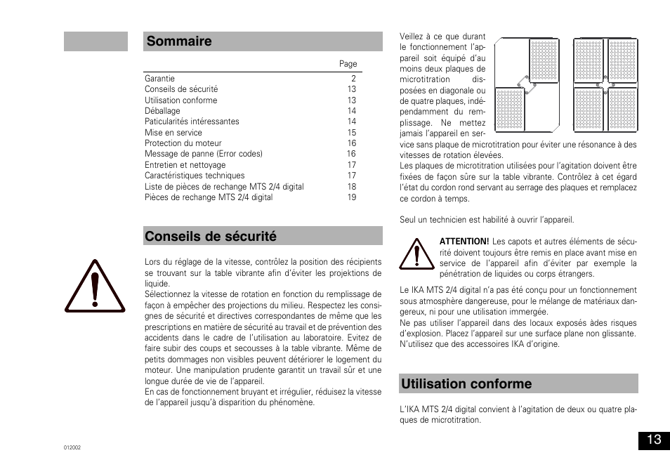 Conseils de sécurité sommaire utilisation conforme | IKA MTS 2/4 digital User Manual | Page 13 / 20
