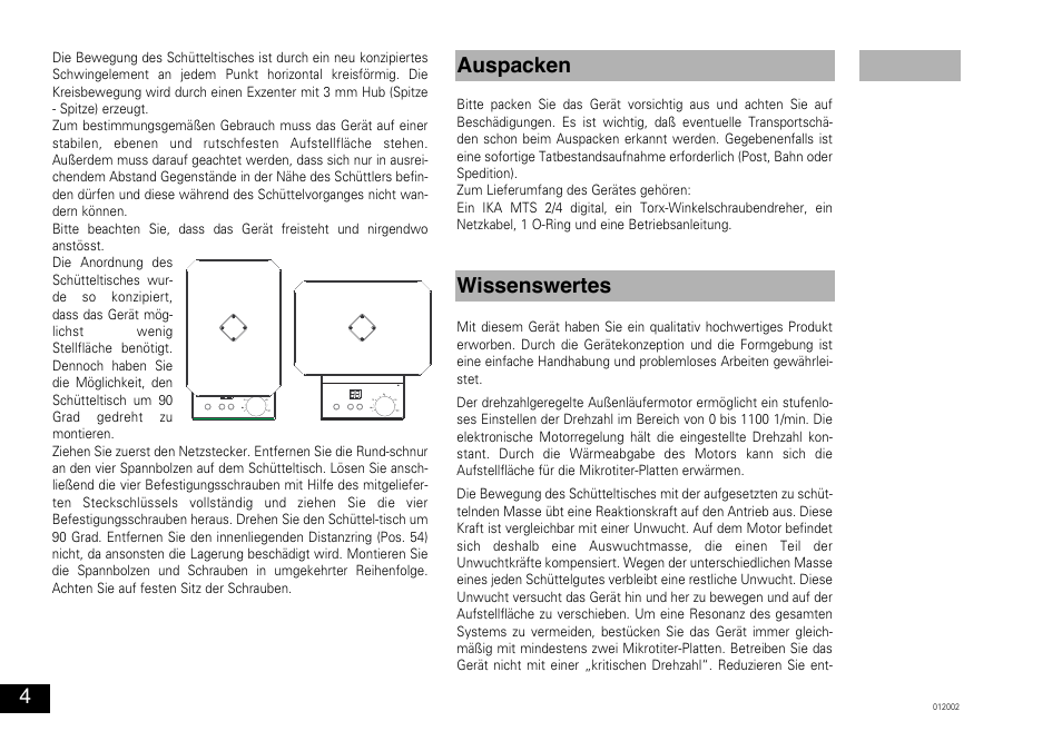 Wissenswertes, Auspacken | IKA MTS 2/4 digital User Manual | Page 4 / 20