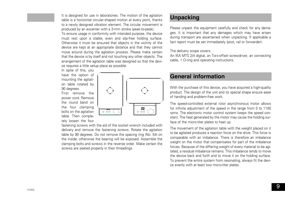 General information unpacking | IKA MTS 2/4 digital User Manual | Page 9 / 20