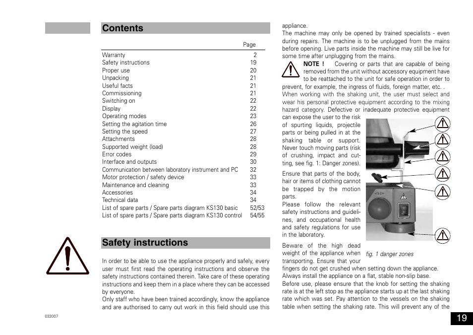 Contents safety instructions | IKA KS 130 control User Manual | Page 19 / 56