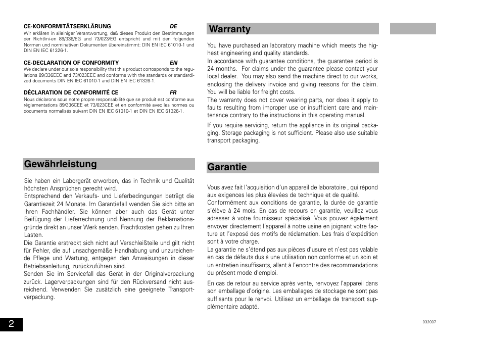 Gewährleistung warranty garantie | IKA KS 130 control User Manual | Page 2 / 56