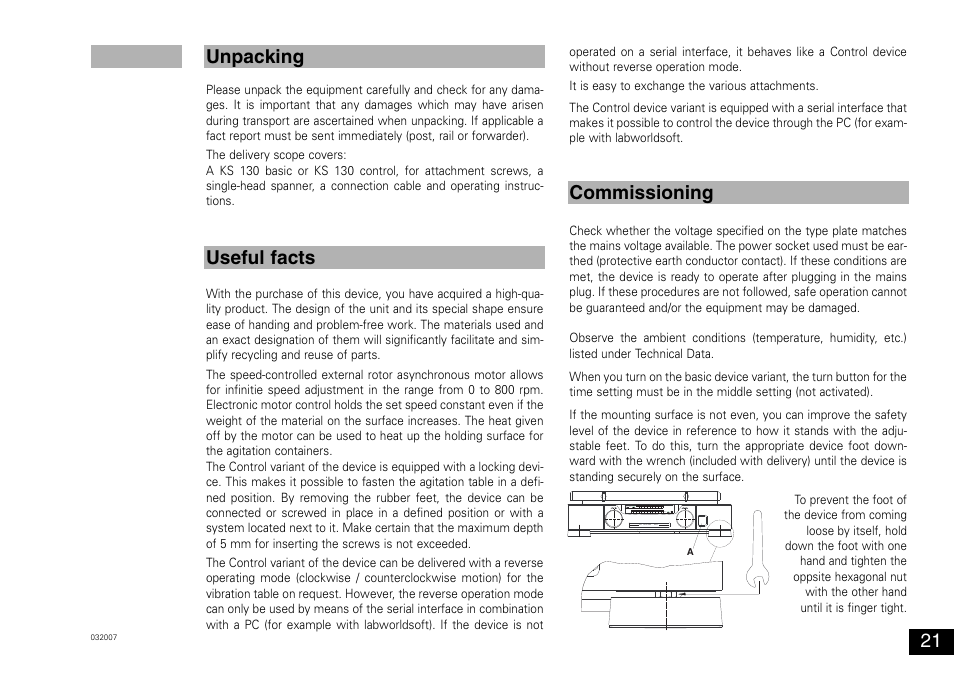 Unpacking useful facts commissioning | IKA KS 130 control User Manual | Page 21 / 56