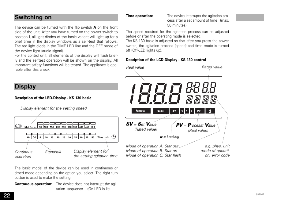 Switching on display, Ssv v, Ppv v | IKA KS 130 control User Manual | Page 22 / 56