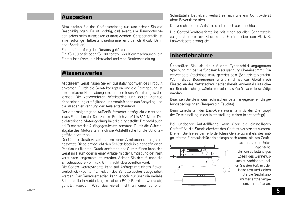Auspacken wissenswertes inbetriebnahme | IKA KS 130 control User Manual | Page 5 / 56