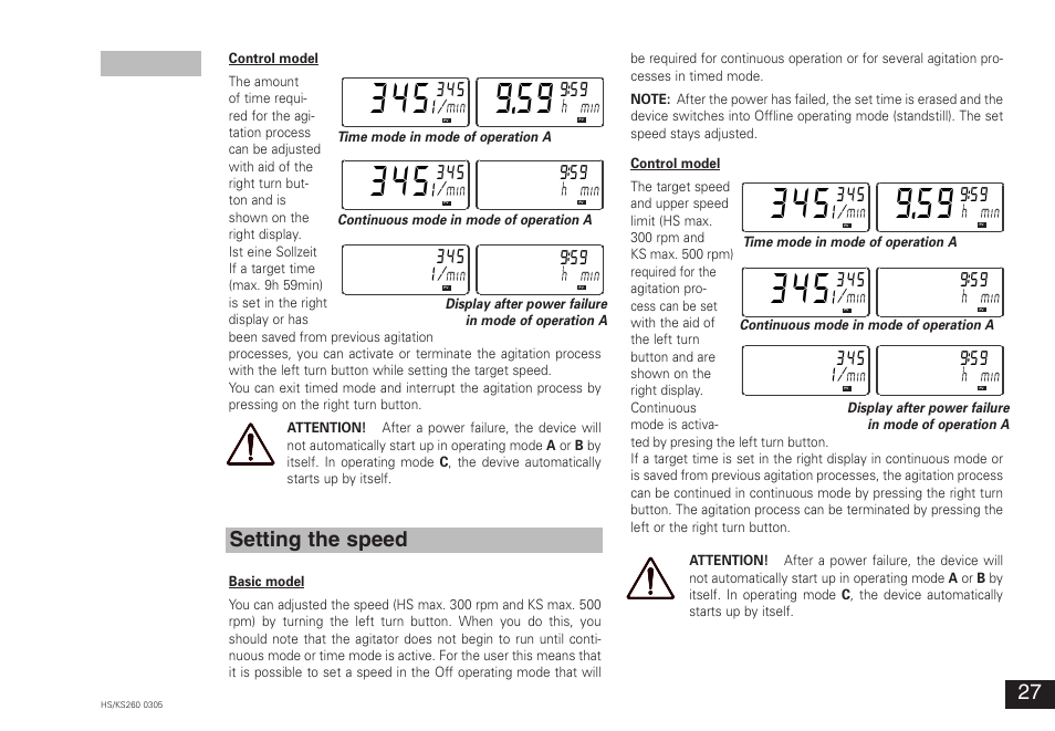 345 i, Setting the speed | IKA KS 260 control User Manual | Page 27 / 56