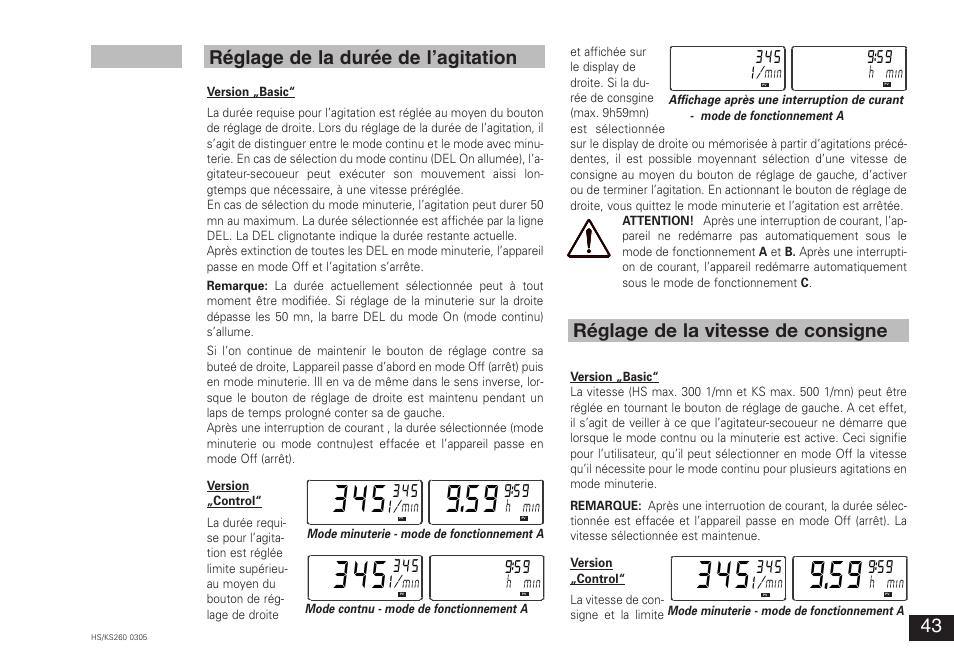 Réglage de la durée de l’agitation, 345 i, Réglage de la vitesse de consigne | IKA KS 260 control User Manual | Page 43 / 56