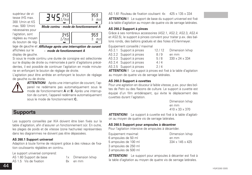 345 i, Supports | IKA KS 260 control User Manual | Page 44 / 56