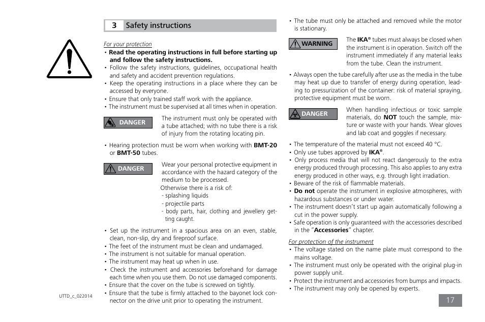 Safety instructions 3 | IKA ULTRA-TURRAX Tube Drive control User Manual | Page 17 / 72