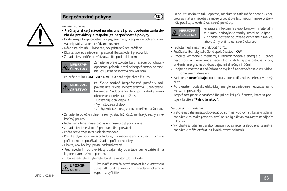 Bezpečnostné pokyny | IKA ULTRA-TURRAX Tube Drive control User Manual | Page 63 / 72