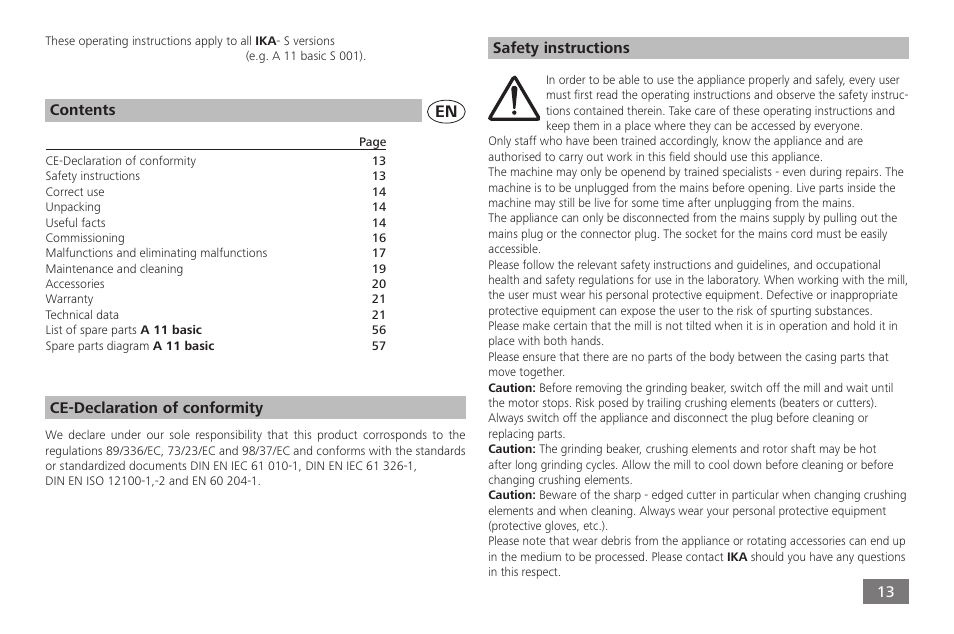 IKA A 11 basic User Manual | Page 13 / 60