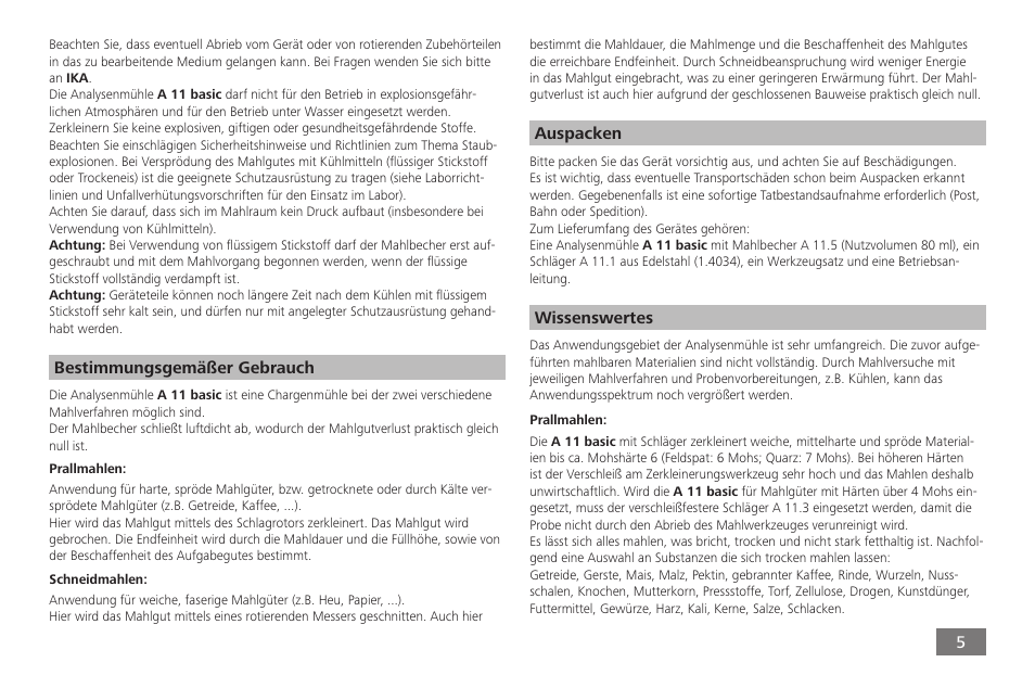IKA A 11 basic User Manual | Page 5 / 60