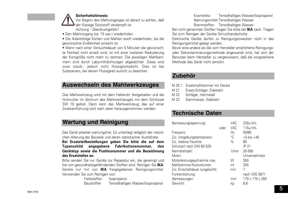 IKA M 20 Universal mill User Manual | Page 5 / 16