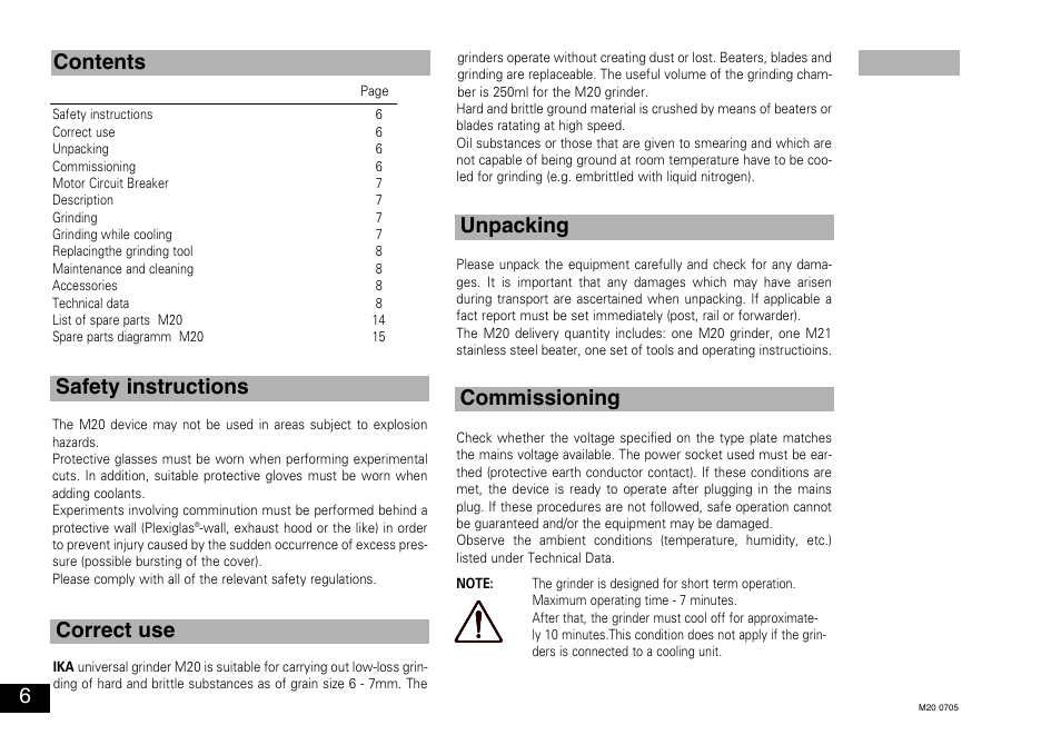 IKA M 20 Universal mill User Manual | Page 6 / 16