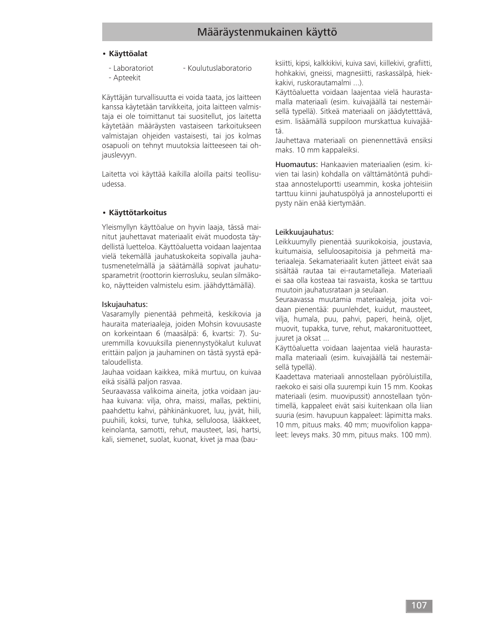 Määräystenmukainen käyttö | IKA MF 10 basic User Manual | Page 107 / 140
