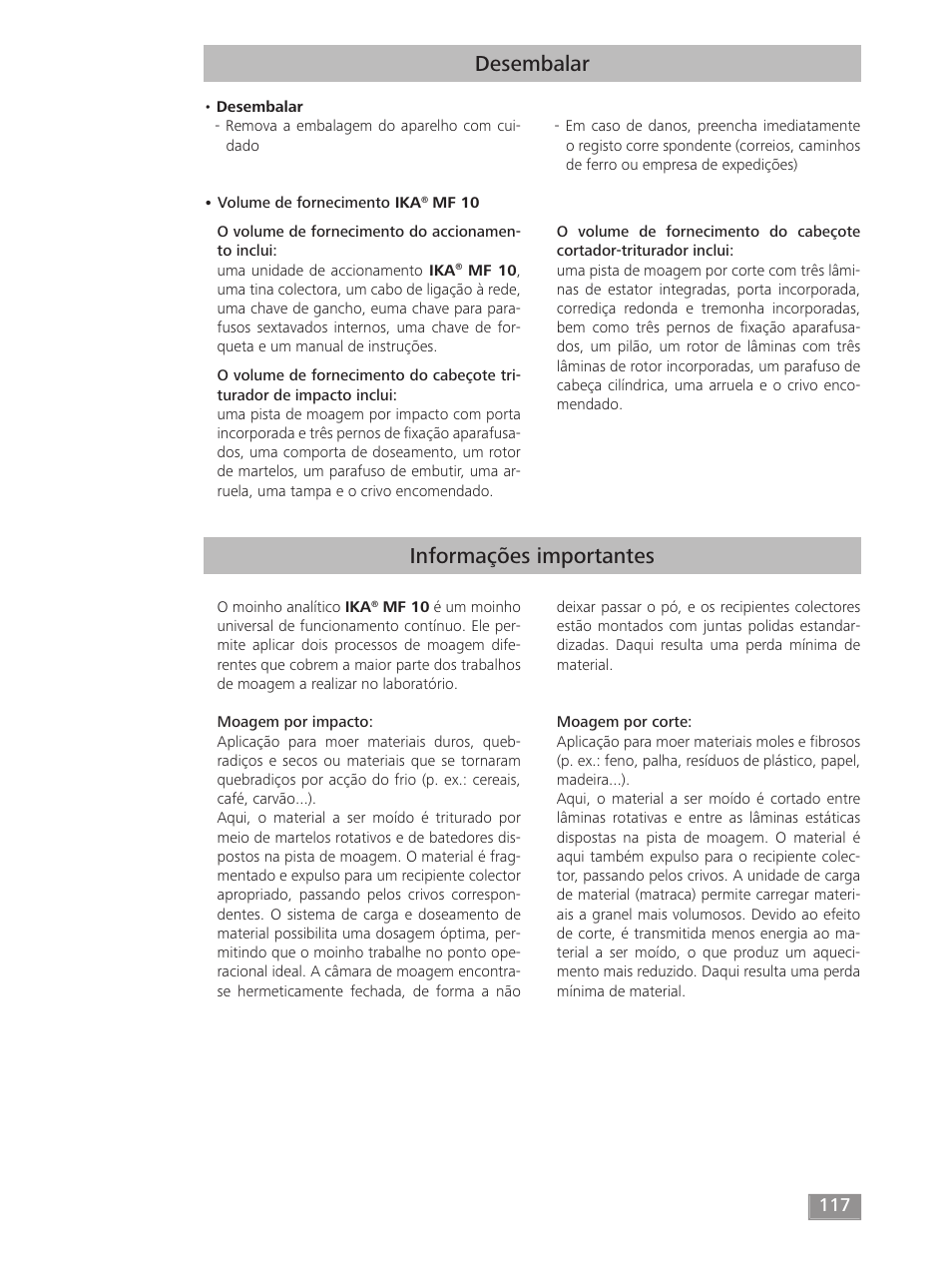 Desembalar informações importantes | IKA MF 10 basic User Manual | Page 117 / 140