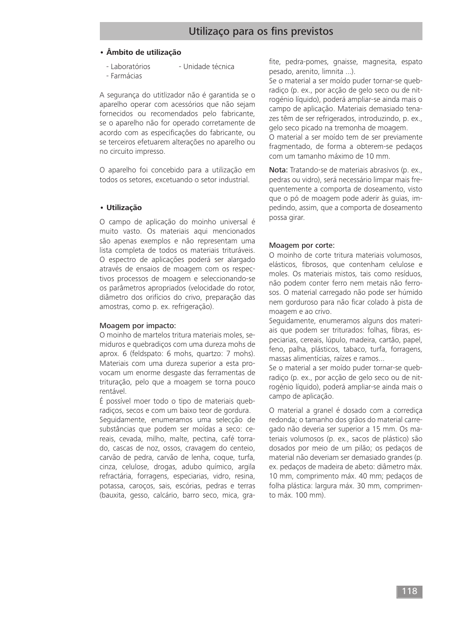 Utilizaço para os ﬁ ns previstos | IKA MF 10 basic User Manual | Page 118 / 140