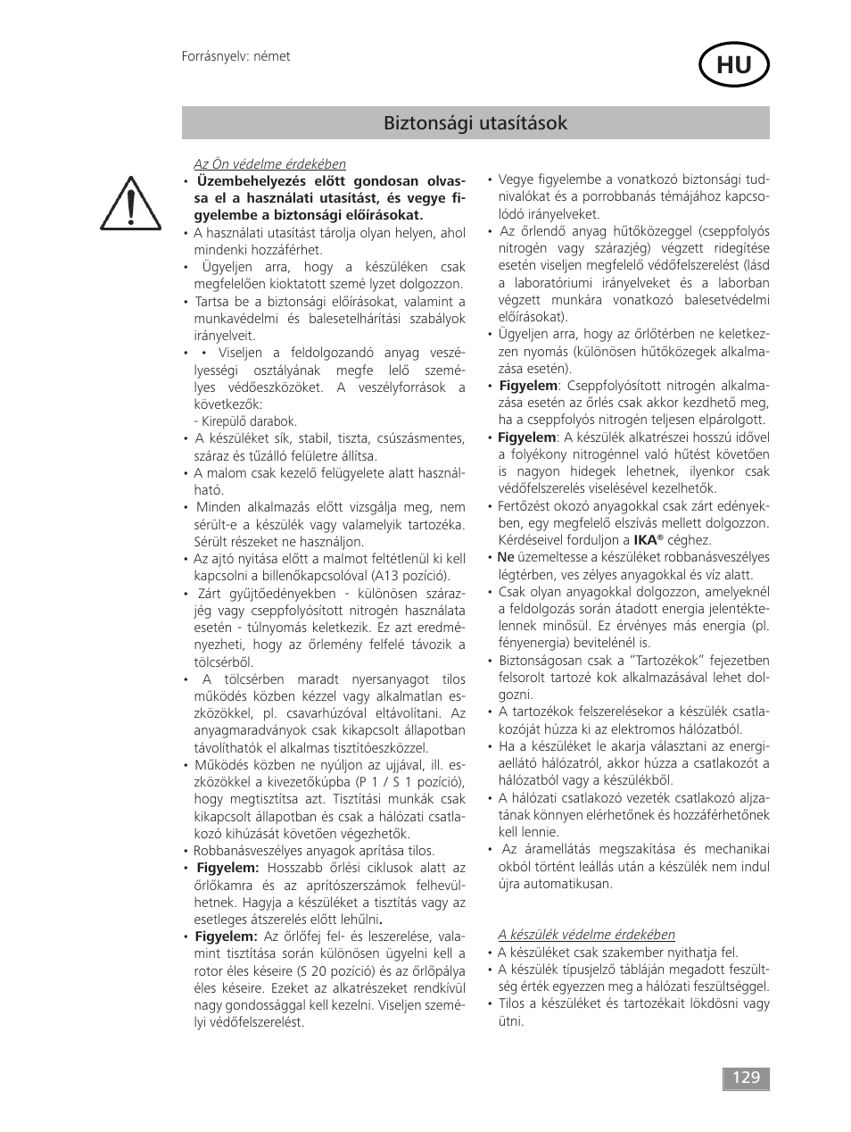 Biztonsági utasítások | IKA MF 10 basic User Manual | Page 129 / 140