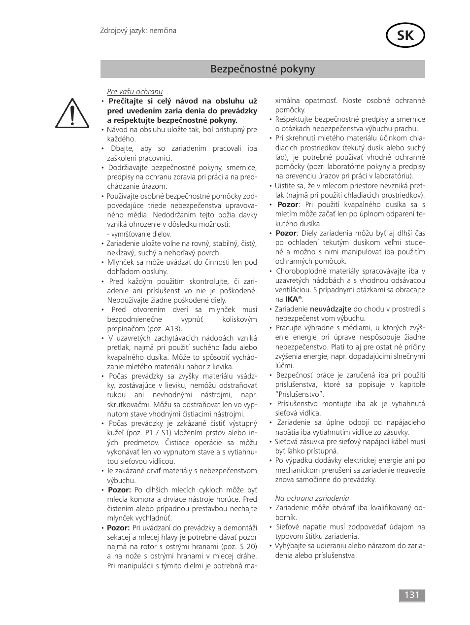 Bezpečnostné pokyny | IKA MF 10 basic User Manual | Page 131 / 140