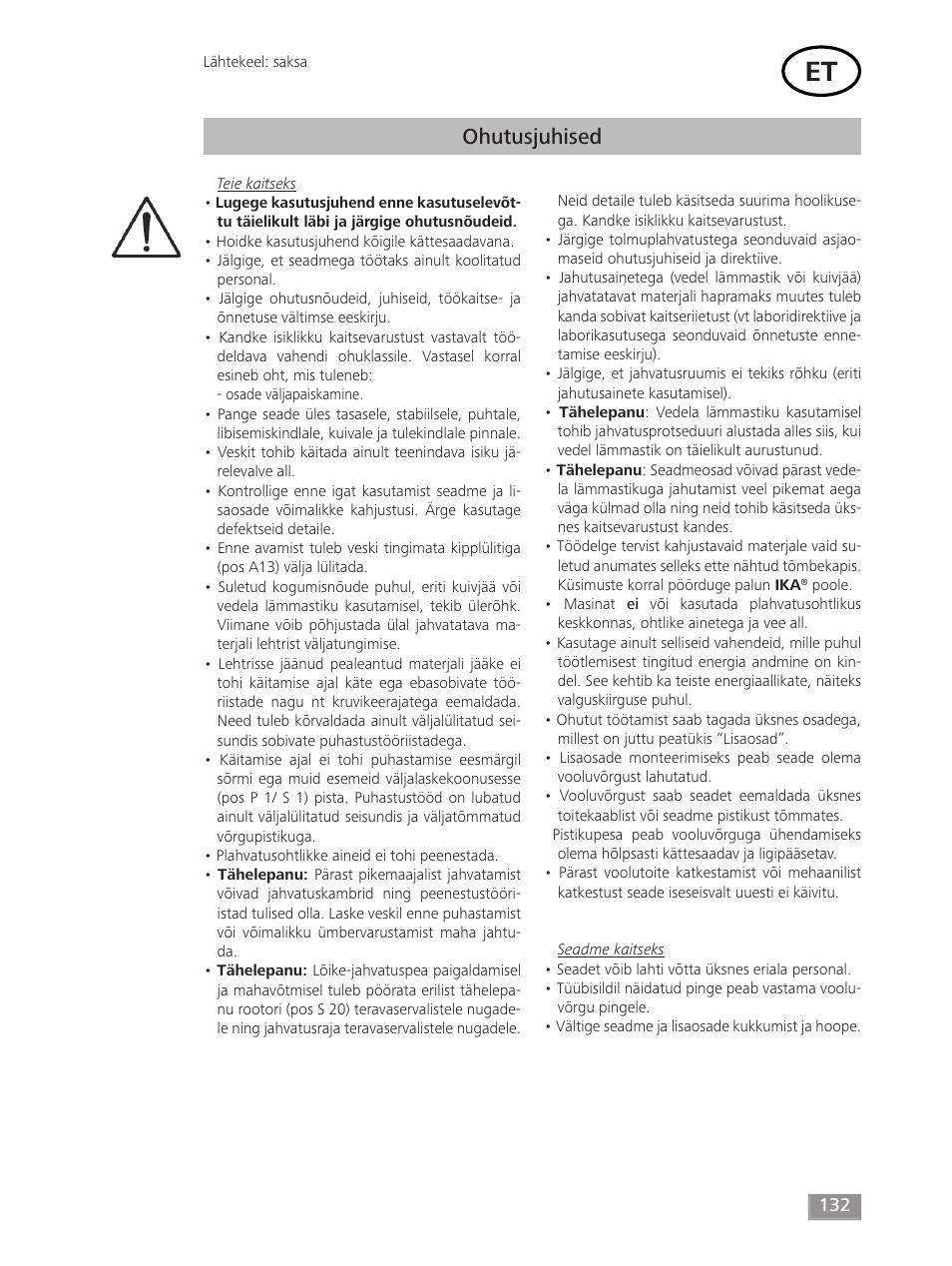 Ohutusjuhised | IKA MF 10 basic User Manual | Page 132 / 140