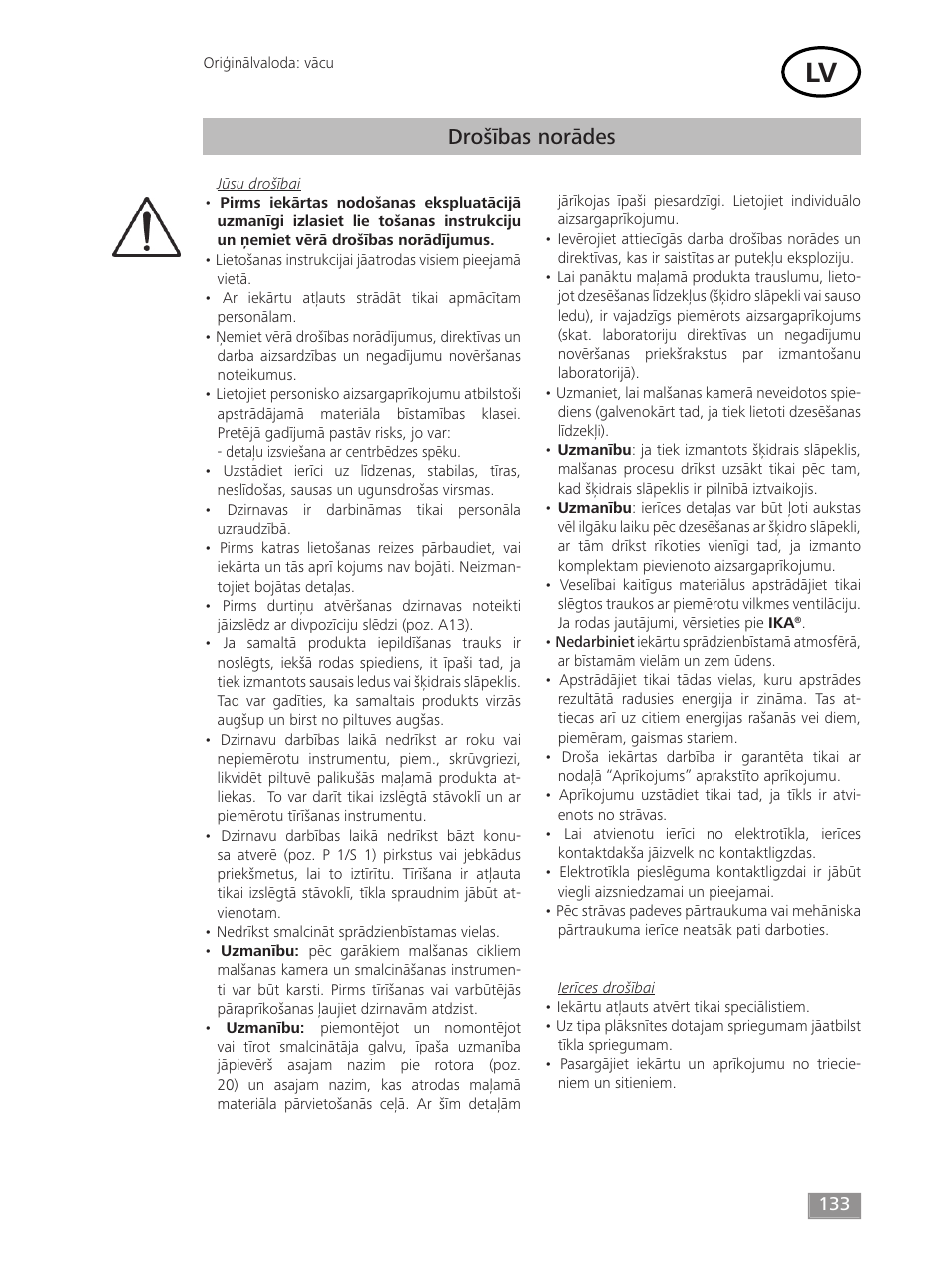 Drošības norādes | IKA MF 10 basic User Manual | Page 133 / 140