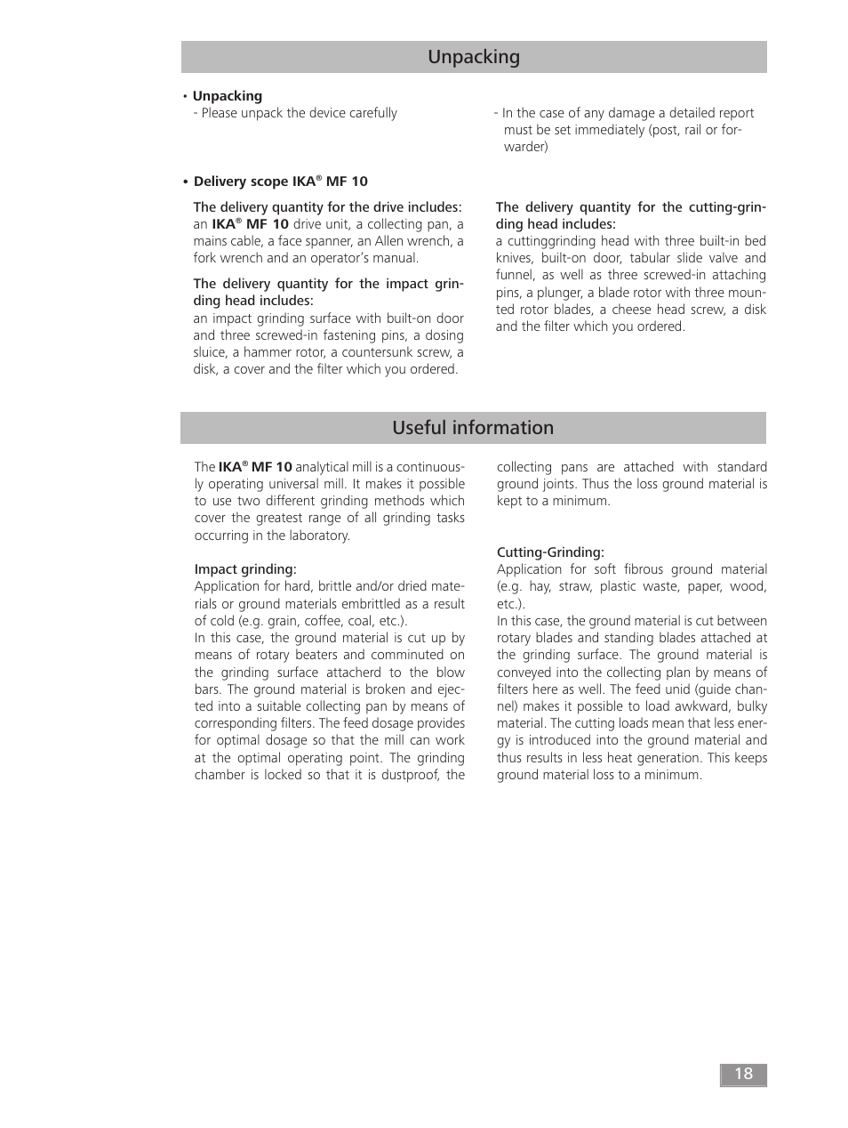 Unpacking, Useful information | IKA MF 10 basic User Manual | Page 18 / 140