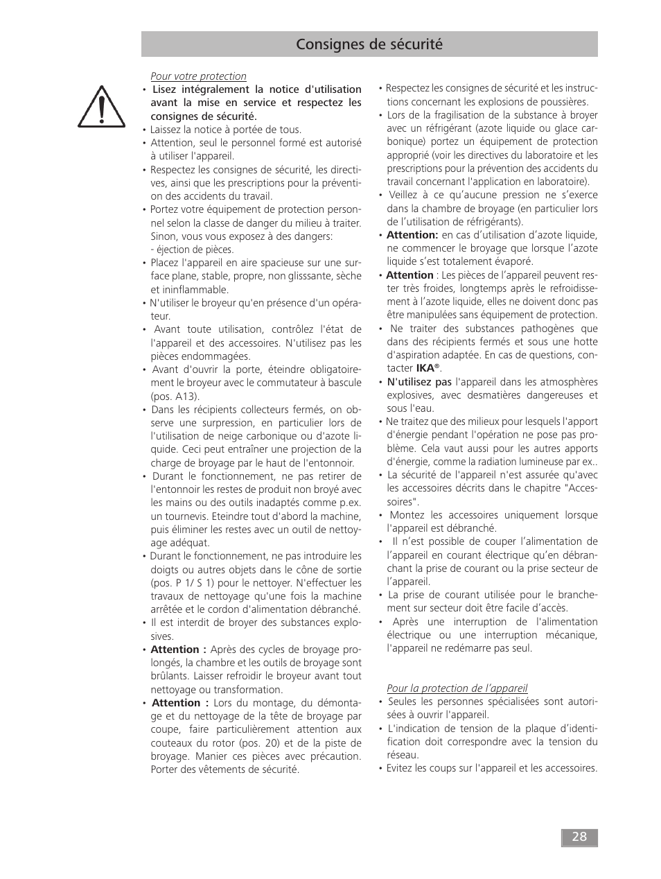 Consignes de sécurité | IKA MF 10 basic User Manual | Page 28 / 140