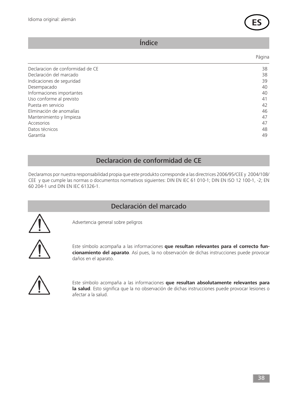 Índice | IKA MF 10 basic User Manual | Page 38 / 140