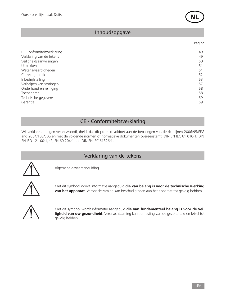 Inhoudsopgave | IKA MF 10 basic User Manual | Page 49 / 140
