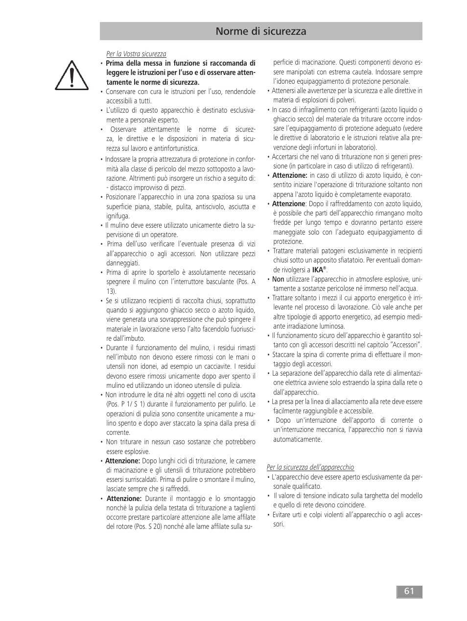 Norme di sicurezza | IKA MF 10 basic User Manual | Page 61 / 140