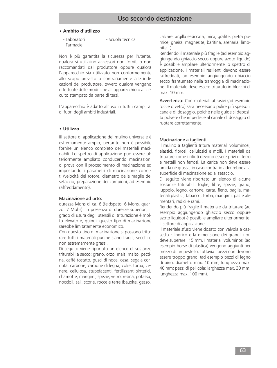 Uso secondo destinazione | IKA MF 10 basic User Manual | Page 63 / 140