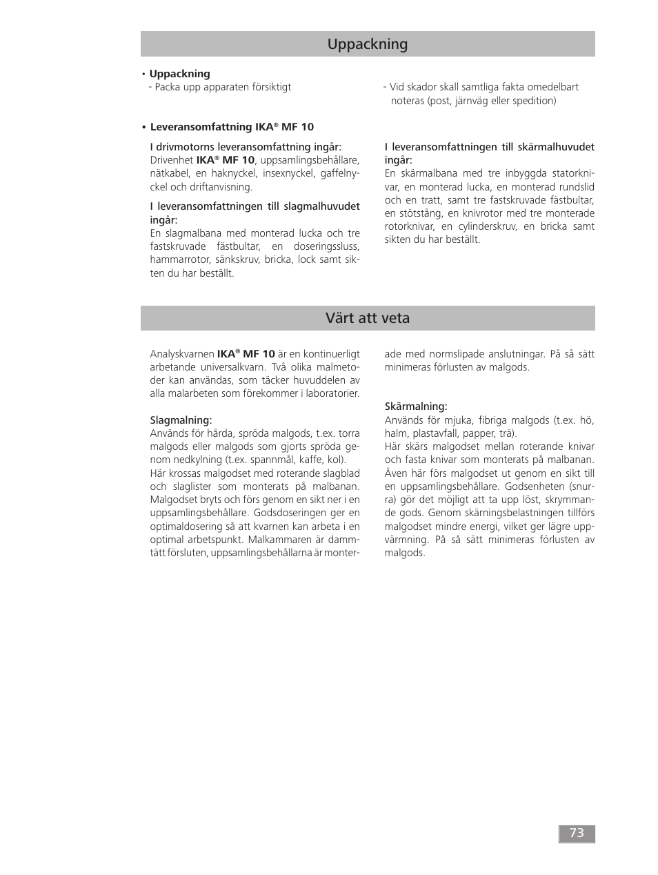 Uppackning värt att veta | IKA MF 10 basic User Manual | Page 73 / 140