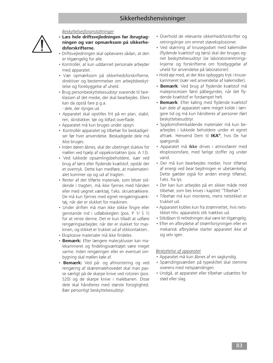 Sikkerhedshenvisninger | IKA MF 10 basic User Manual | Page 83 / 140