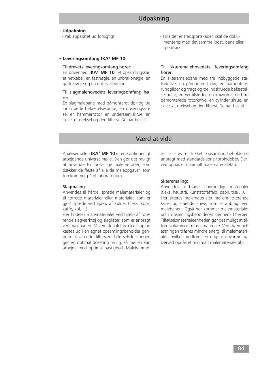 Udpakning værd at vide | IKA MF 10 basic User Manual | Page 84 / 140