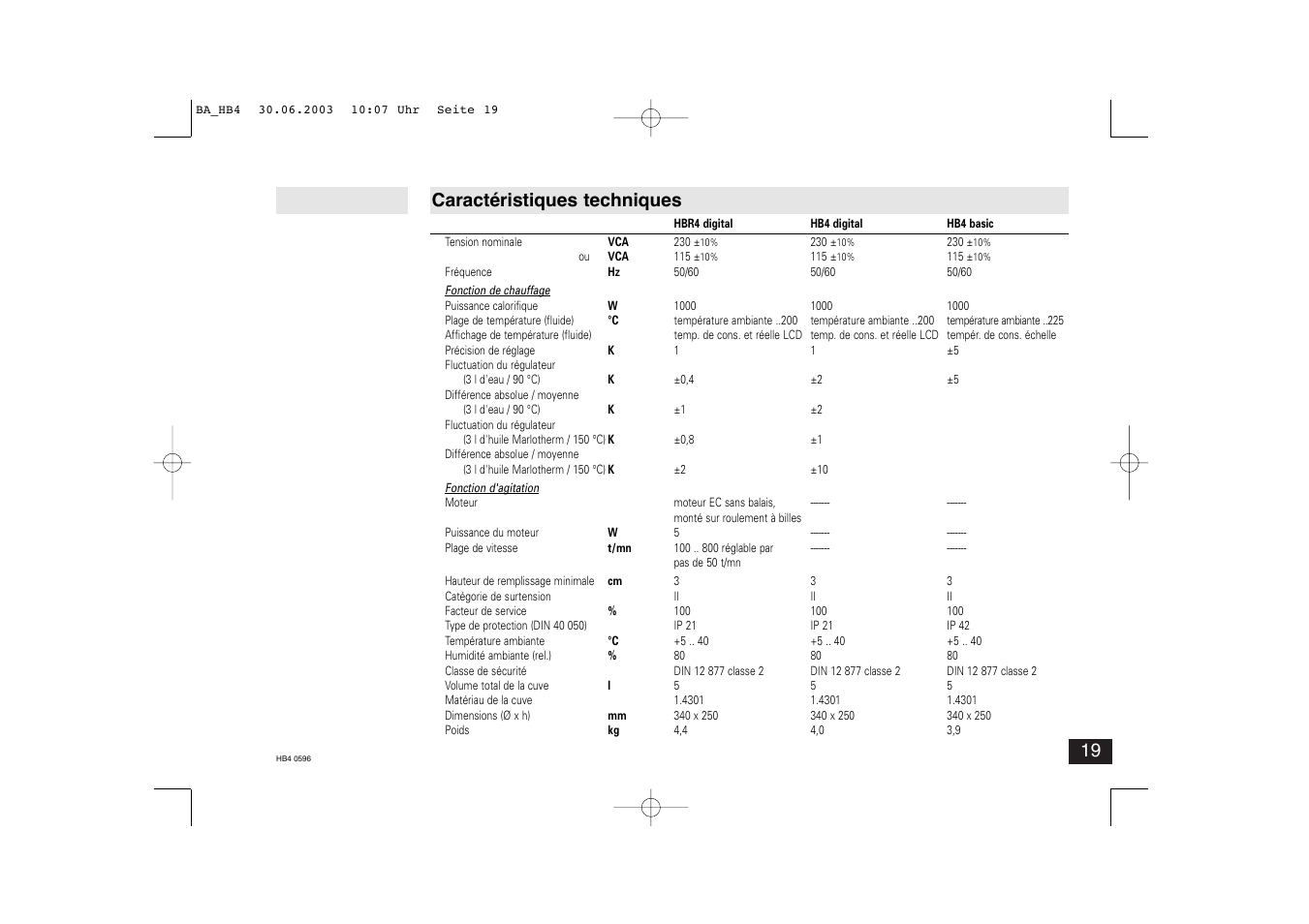 Caractéristiques techniques | IKA HB 4 basic User Manual | Page 19 / 26