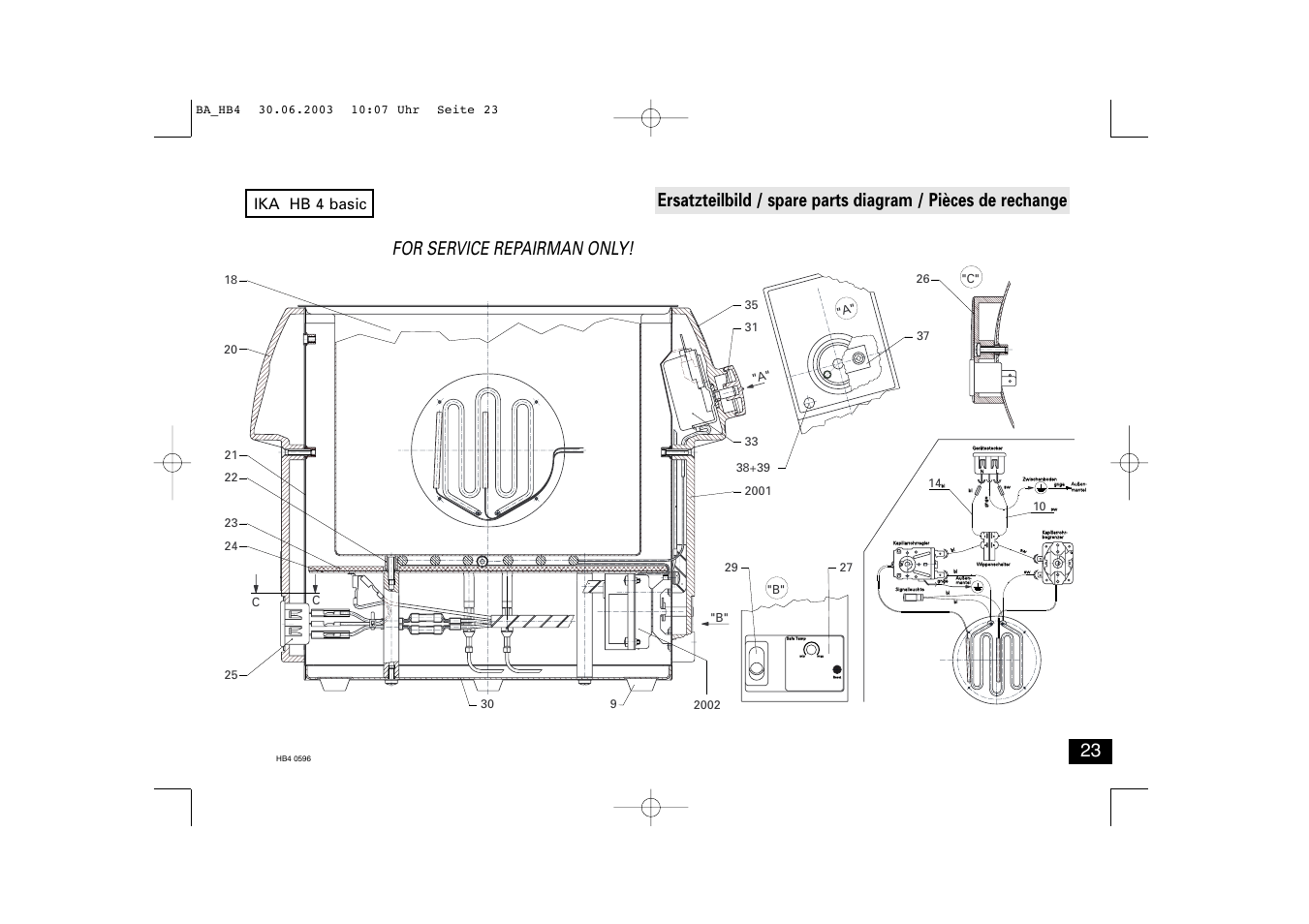 For service repairman only! 23, Ika hb 4 basic | IKA HB 4 basic User Manual | Page 23 / 26