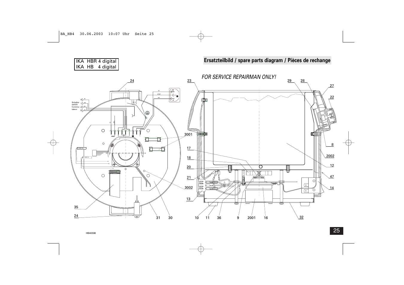 18 l, For service repairman only, Ika hbr 4 digital ika hb 4 digital | IKA HB 4 basic User Manual | Page 25 / 26