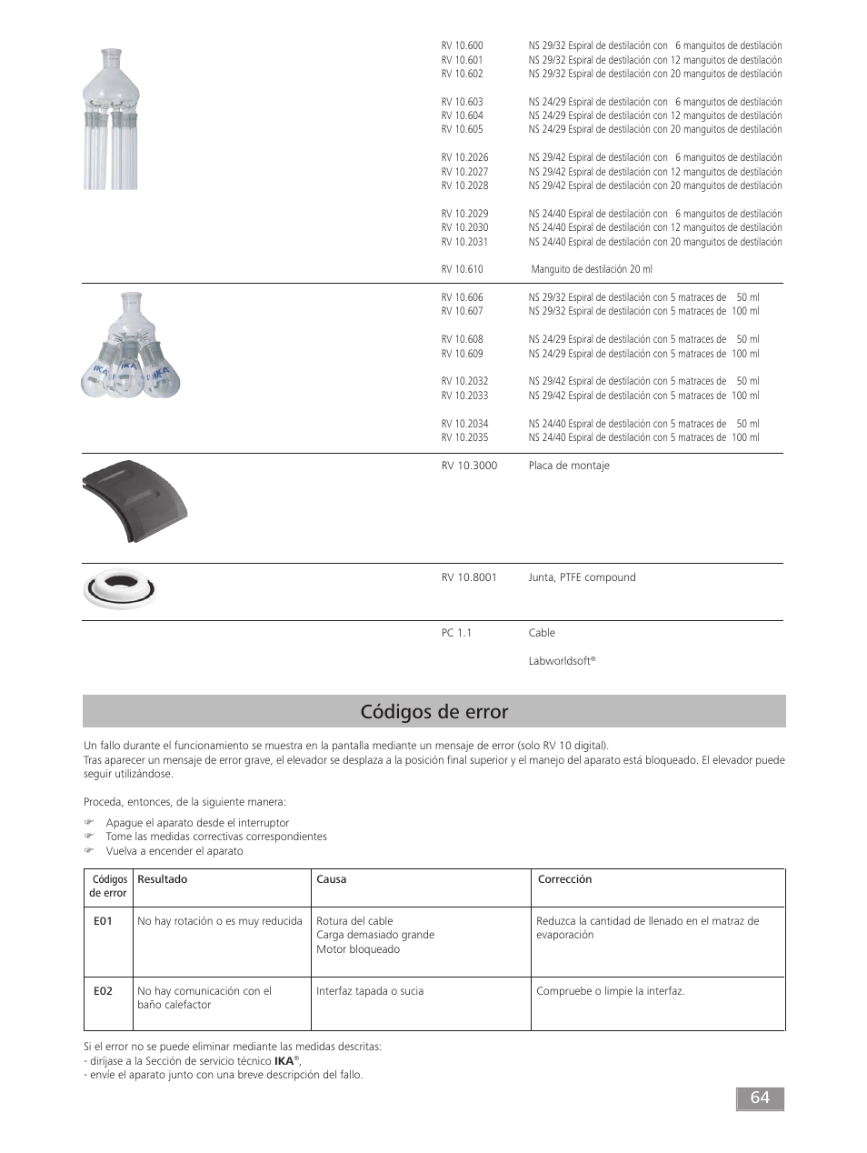 Códigos de error | IKA RV 10 digital FLEX User Manual | Page 64 / 84