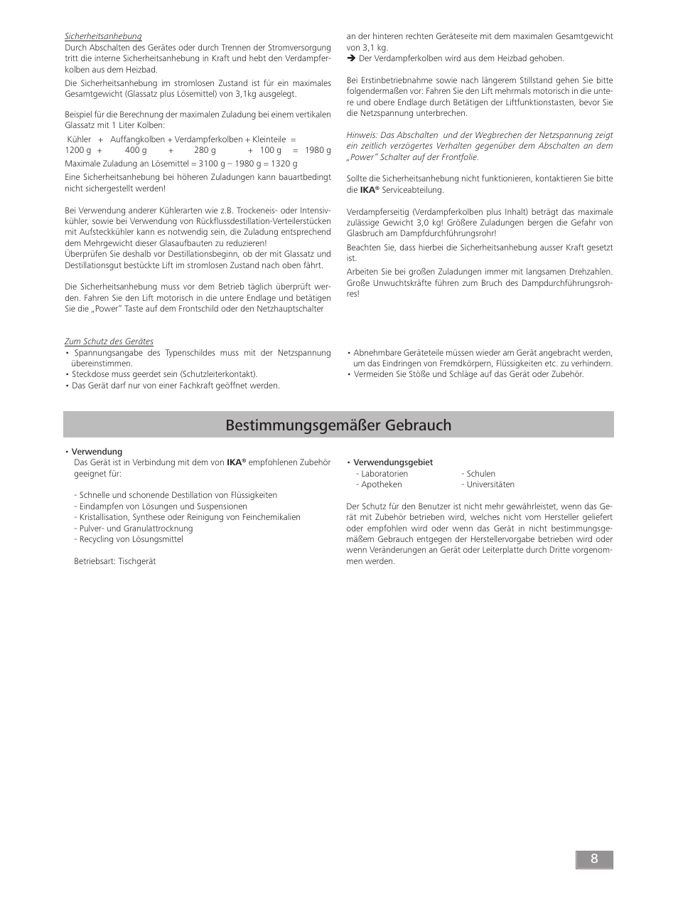 Bestimmungsgemäßer gebrauch | IKA RV 10 digital FLEX User Manual | Page 8 / 84